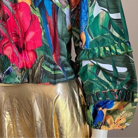 Nwt Rachel Zoe Women’s Tropical Butterfly 1/4 Sleeve Off shoulder Cropped Top L - Picture 13 of 16